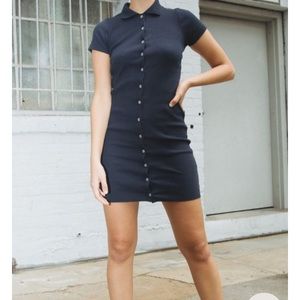 Brandy Melville button down, ribbed navy dress